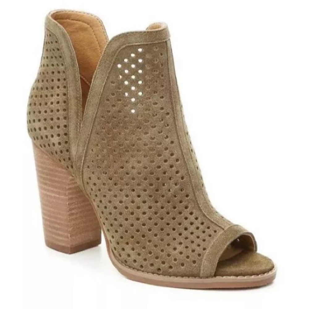 Lucky Brand Brown Suede Open Toe Booties Mules